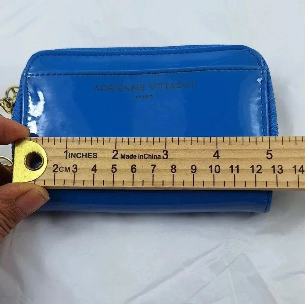Adrienne Vittadini Bifold Blue Patent Leather with Gold Colored Zippers Wallet - Picture 11 of 14